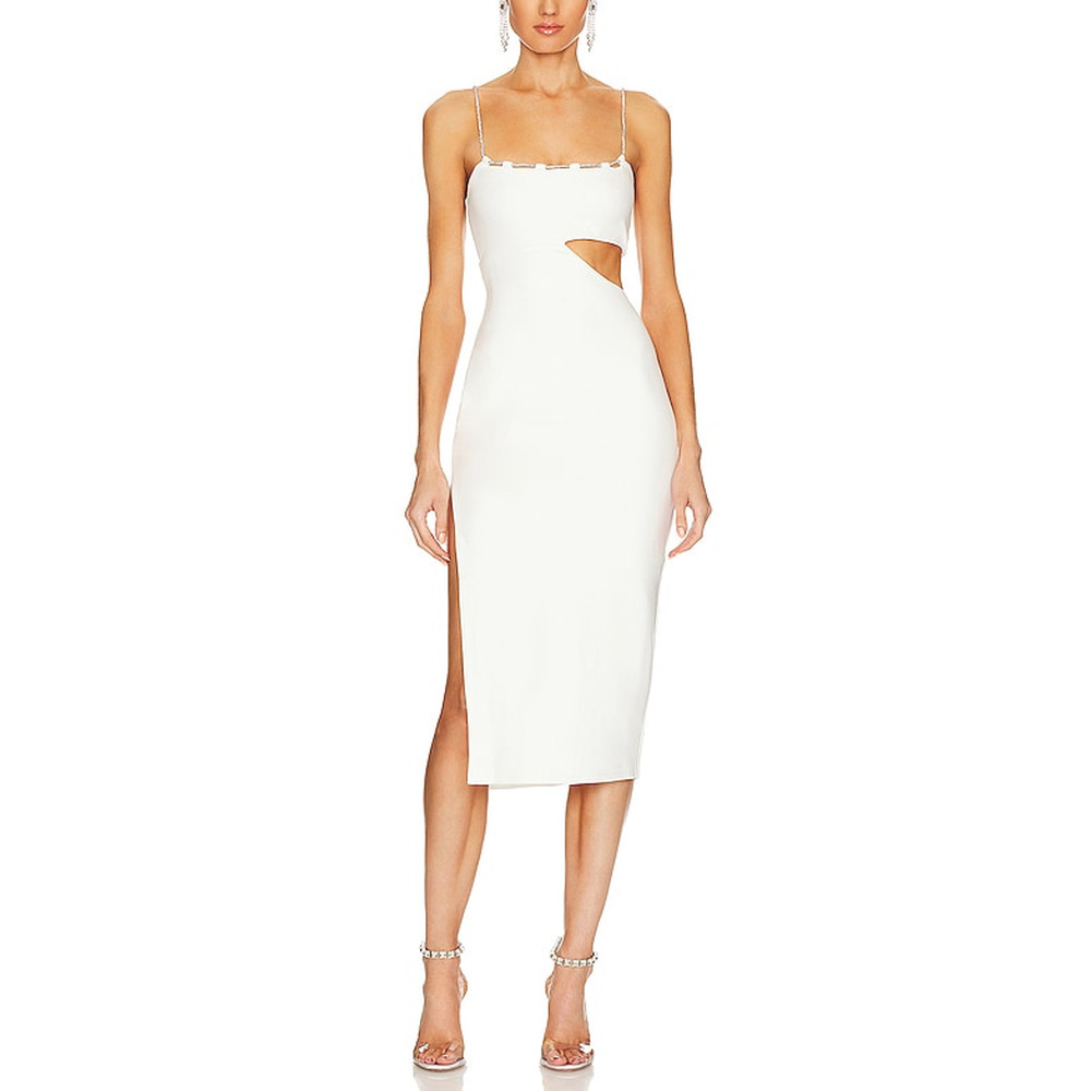 Lovers And Friends 'Charlotte' White Crystal Embellished Midi Dress Size S
